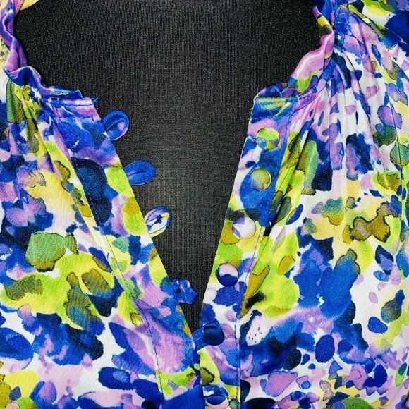 Apt 9 Womens Small S Abstract Watercolor Print Popover Fitted Front Waist Top - Picture 3 of 8